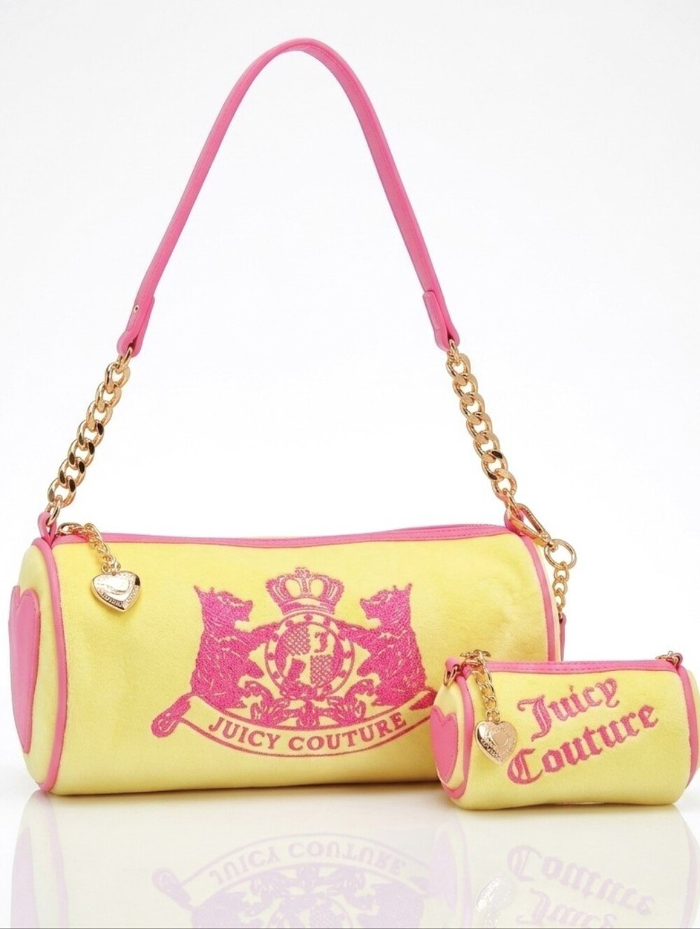 JUICY COUTURE Yellow & Pink Logo Barrel Bag with Mini Bag NWT Y2K VINTAGE Style